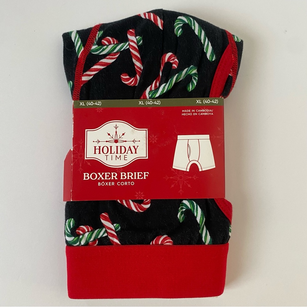 Christmas Boxer Briefs Size XL New Candy Canes Cotton Black Red Green Boxers NWT